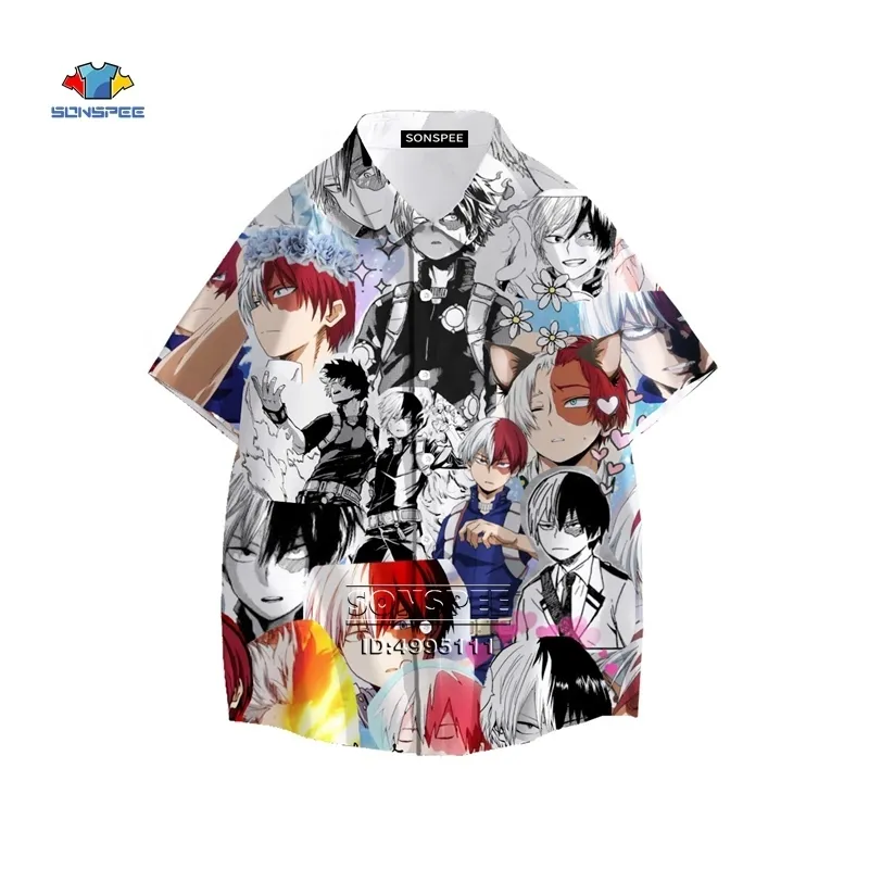 Bakugou Katsuki Todoroki Shouto Hemd Kawaii Viele Gesichter Männer Hawaiian 3D Druck Sommer Casual Strand s Kurzarm Tops 220322