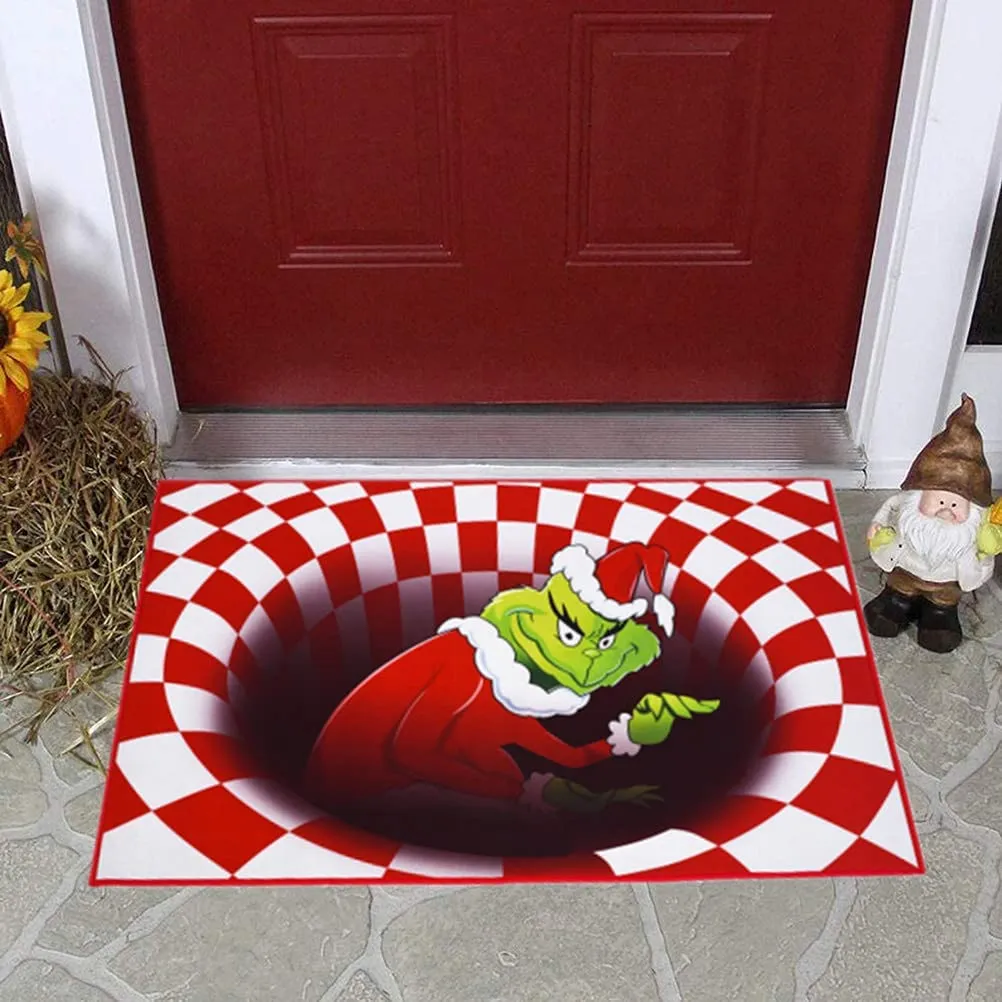 Illusion Doormat Christmas Non-Slip Visual Door Mats Grinch's for Christmas Santa Indoor Outdoor Home Party Black Mat 50X80CM
