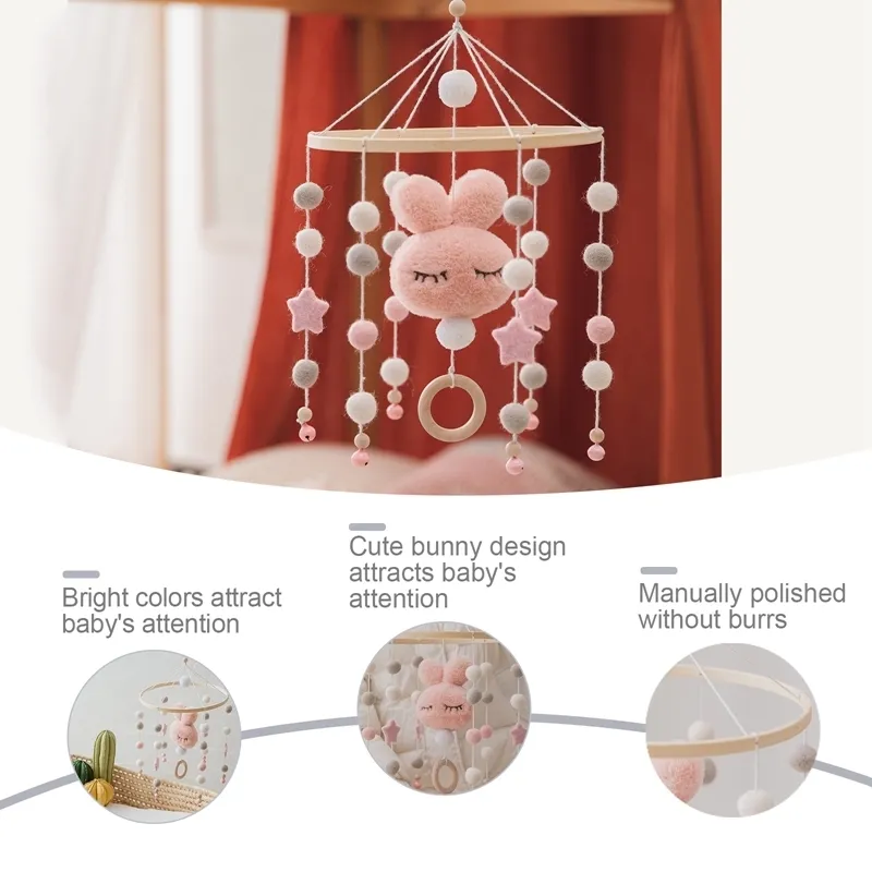 Baby Rattles Crib Mobiles Toy Cotton Comby Rabbit Pendant Bell Rotating Music Rattles for COTS Projection Spädbarn Träleksaker 220531