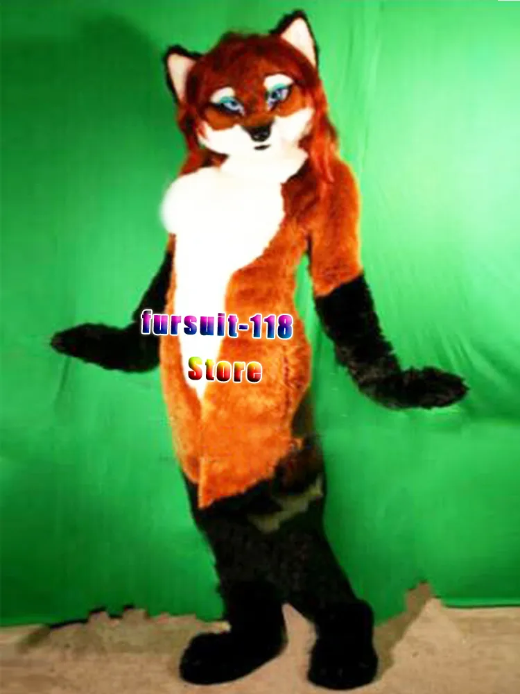 Fursuit-Disfraz de Mascota de perro Husky de pelo largo, zorro, lobo, personaje de dibujos animados para adultos, conjunto de dibujos animados para fiesta de Halloween #163