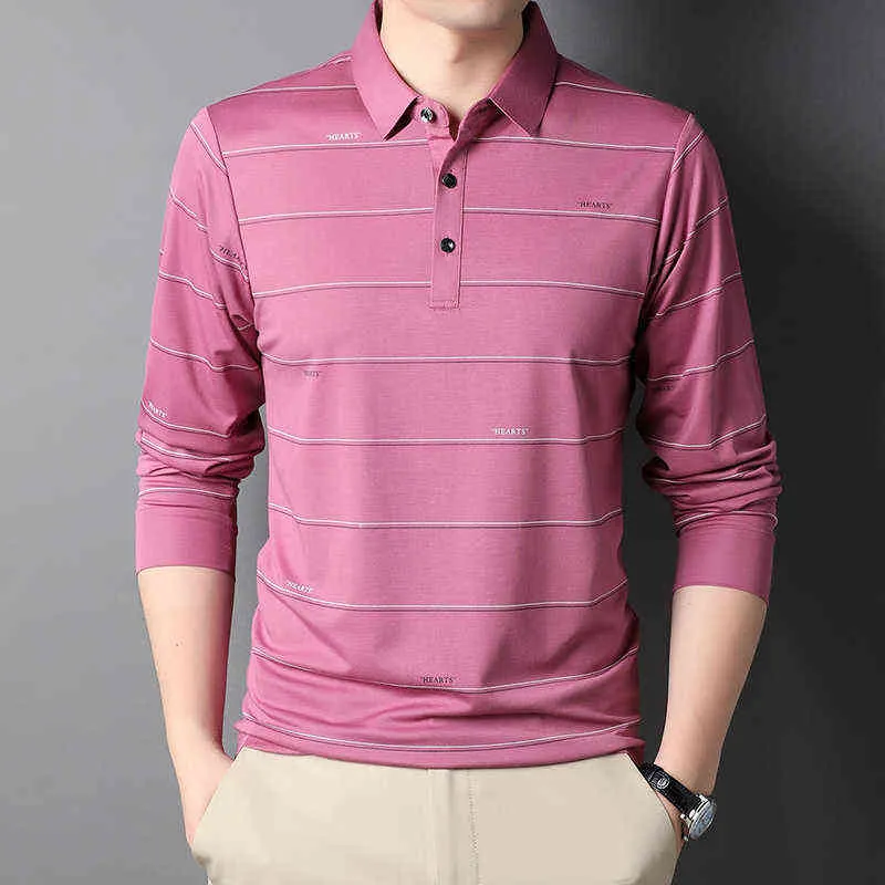 Men's Spring New Long Sleeve Polo Shirt Classic Style Fashion Business Casual Striped Tops Male Brand Clothes T220808