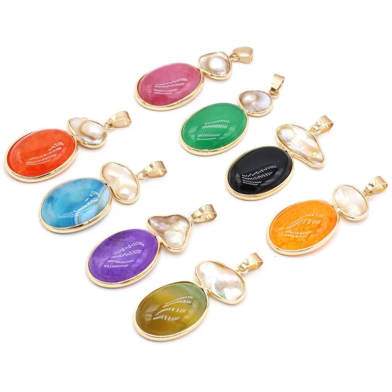Pendant Necklaces Natural Stone Mother Of Pearl Shell Agates Charms For Jewelry Making DIY Necklace Accessories Gift Size 20x45mmP222L