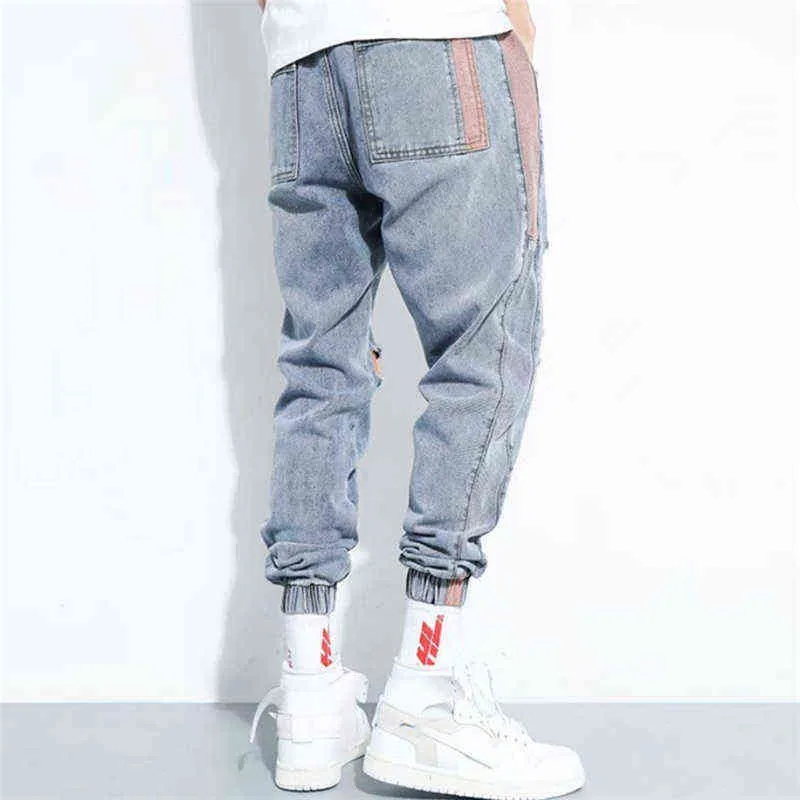 Mode rippade jeans för män 2020 nya fyra säsong lösa harem jeans streetwear hip-hop stil hål byxor elastiska midja byxor g0104