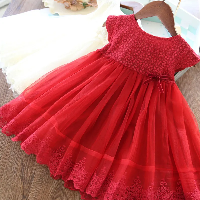 Red Girls Sukienka dla dzieci Letnie Księżniczka Koronki Haft Urodziny Wedding Party Vestidos Dzieci Jesień Odzież 220422