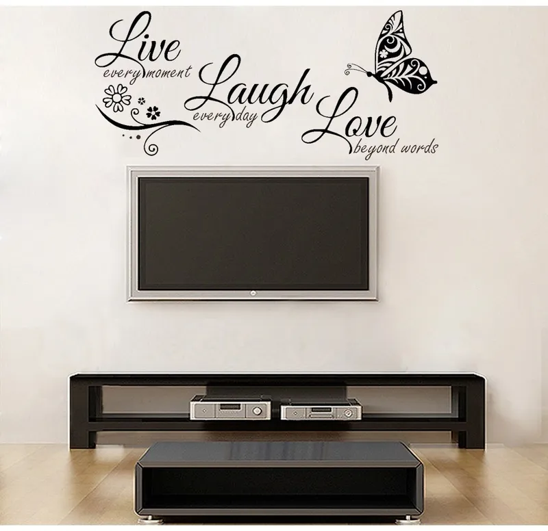 Live Laugh Love Butterfly Flower Wall Art Modern Decals Quotes Vinyls Stickers Home Decor Living Room 220716