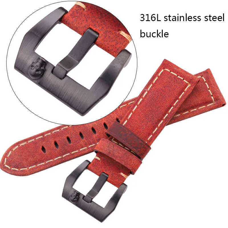 Cowhide Strap Women Men 20 22 24mm Genuine Leather Vintage bands Dark Brown Red Black Belt Band Accessories Bracelet G220420