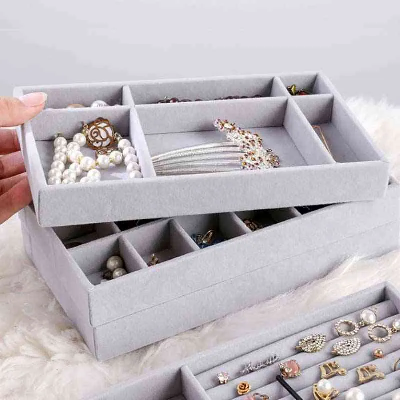 Ręcznie robione majsterkowicz biżuterię do przechowywania szuflady Organizator szary miękki aksamitne biżuteria kolczyka naszyjnik wisiorek bransoletki
