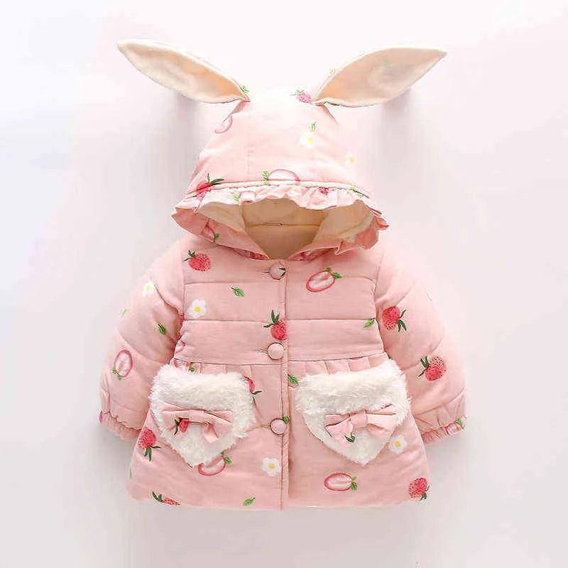 Зимняя одежда для девочек-малыша милая кроличья ушная капюшона густое теплое новорожденное детское пальто для девочек Рождество Верхняя одежда 0-3Y J220718