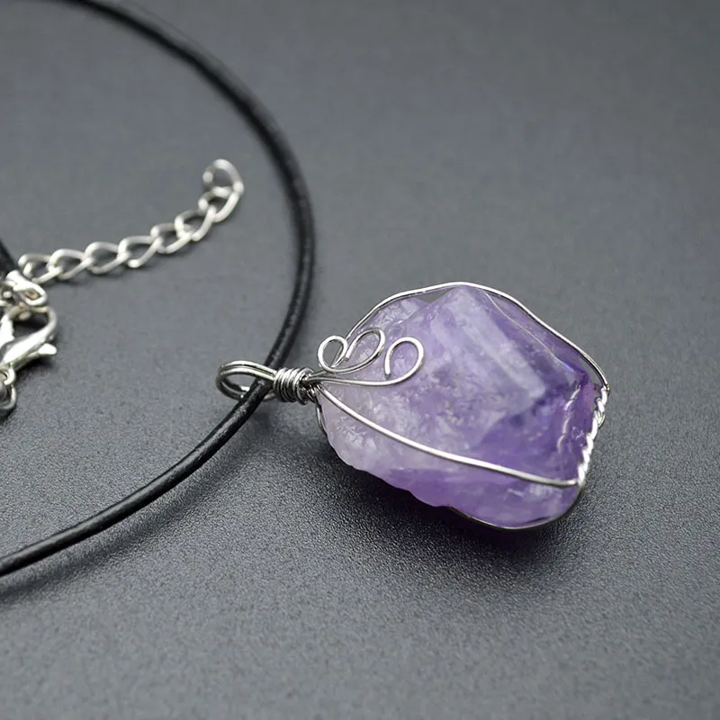Natural Amethyst form Nugget Pendant Blacelet Cord Chains Necklace Fashion Energy Jewelry Crystal Healing Gemstone9588615