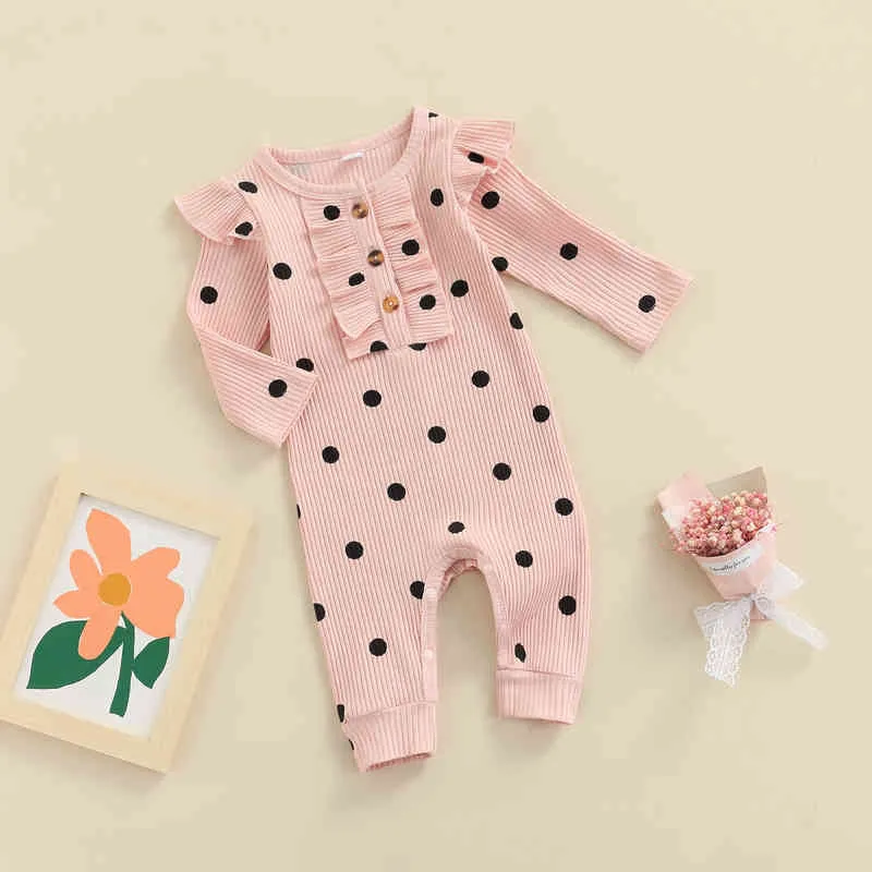 Pasgeboren baby babymeisjes jumpsuit stip ruches gebreide rompers lange mouw zachte herfst veer kleding outfits d35 g220510