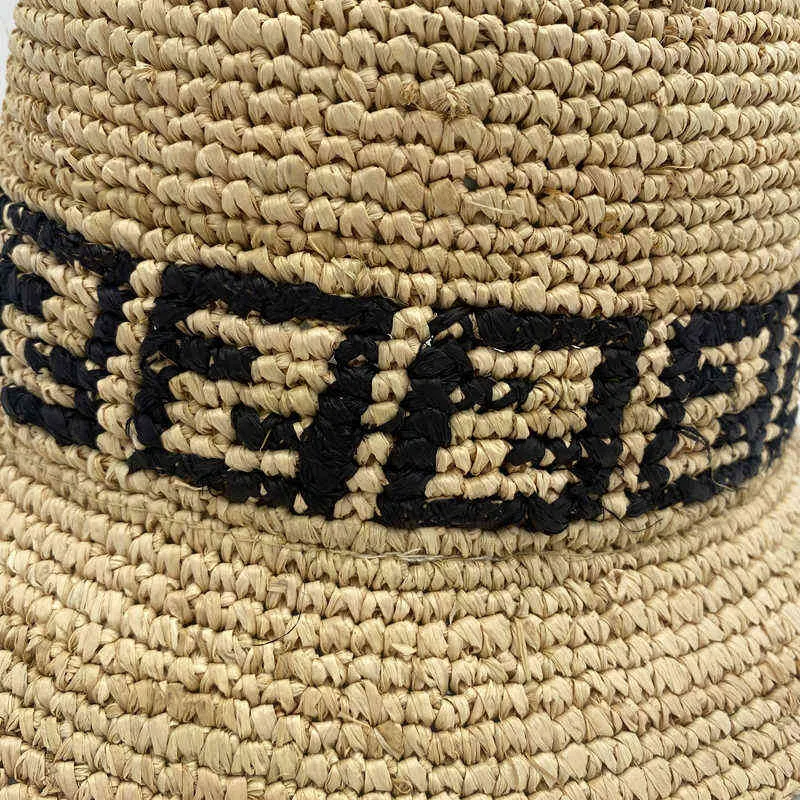 純粋な手織りラフィアの帽子オリジナルカラーレターフィッシャーマンハット高品質の自然ストローポット帽子屋外日焼け6178260