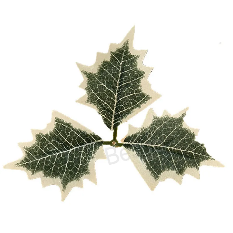 Émulation de feuille de fleur artificielle Feuilles de Noël Bord blanc Feuille d'arbre Décoration de fête en plein air Feuilles de ménage Ornements BH6594 TYJ