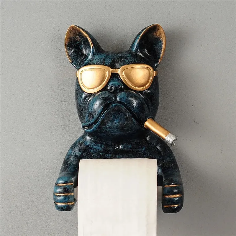Tepsi Tuvalet Kağıdı Tutucu Bulldog Reçine Yumruk El Doku Kutusu Ev Kağıt Kağıt Tutucu Makarası Makara Cihazı Köpek Stili 2206244801087