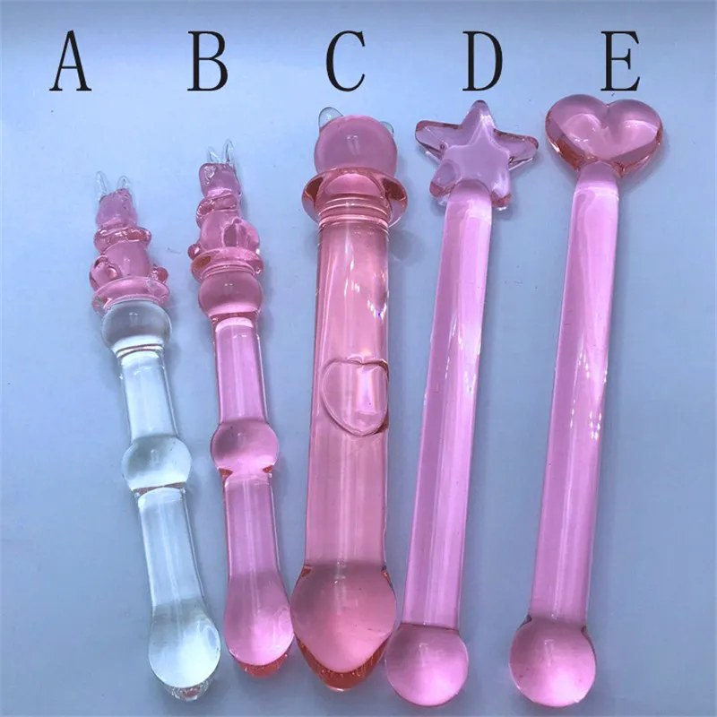 Rabbit Pink Crystal Glass Dildos Masturbator Realistic Dildo Penis Large Gspot Anal Butt Plug Adult sexy Toys For Woman Female2827684