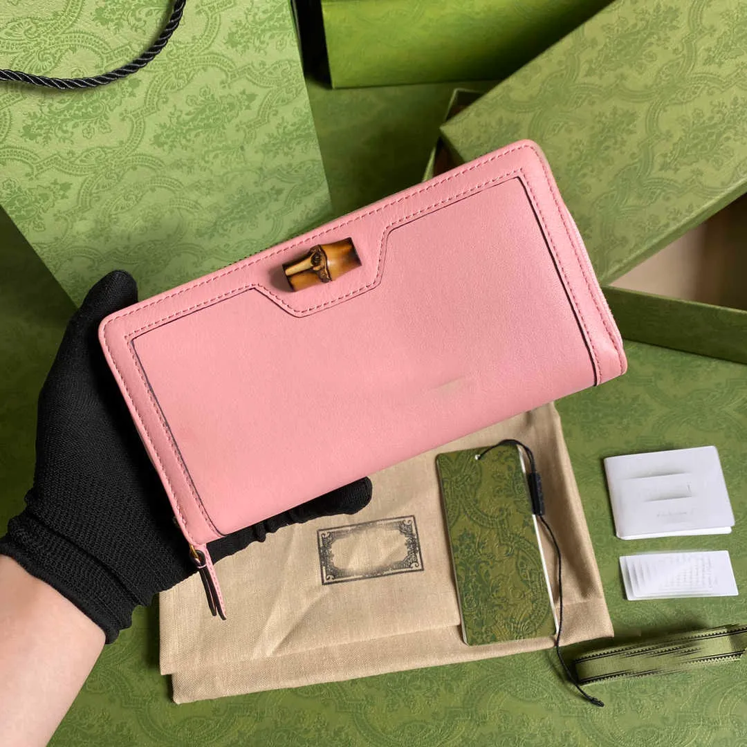 Designer topkwaliteit Diana Bamboo Zippy Wallet echte lederen creditcardtas mode zwart roze dame long pures224f