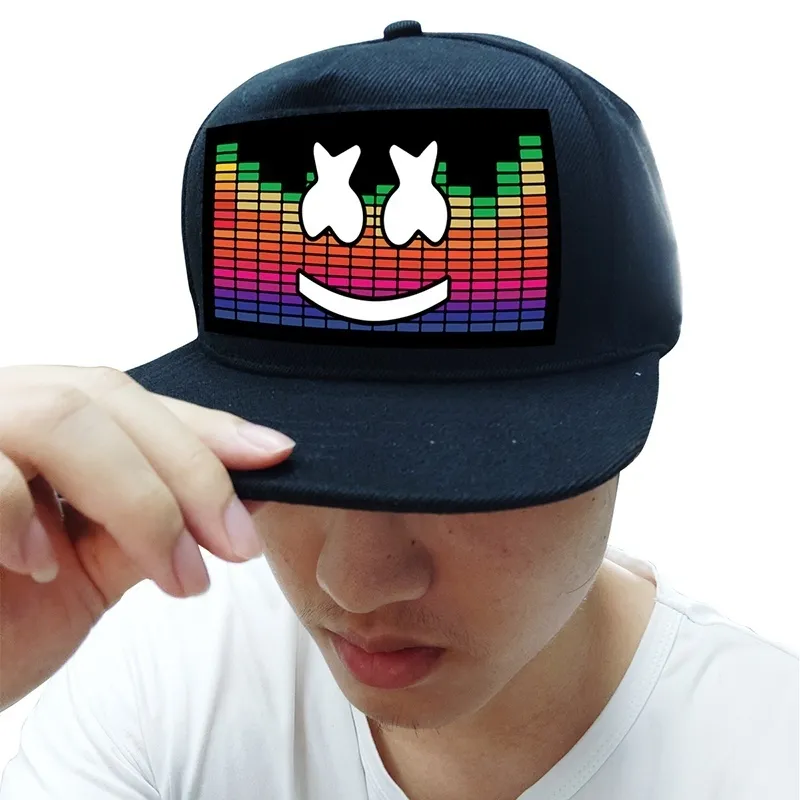 Unisex Light Up Sound Activated Baseball Cap DJ LED Flashing Hat With Detachable Screen For Party Cosplay Masquerade 220624