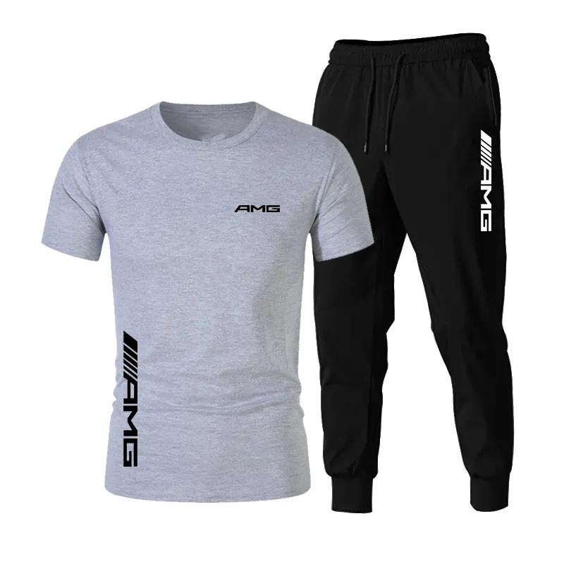 Summer AMG Fashion Trend Men's Suit Personlig modetryck sport kortärmad t-shirt sport avslappnad byxor kostym 220607