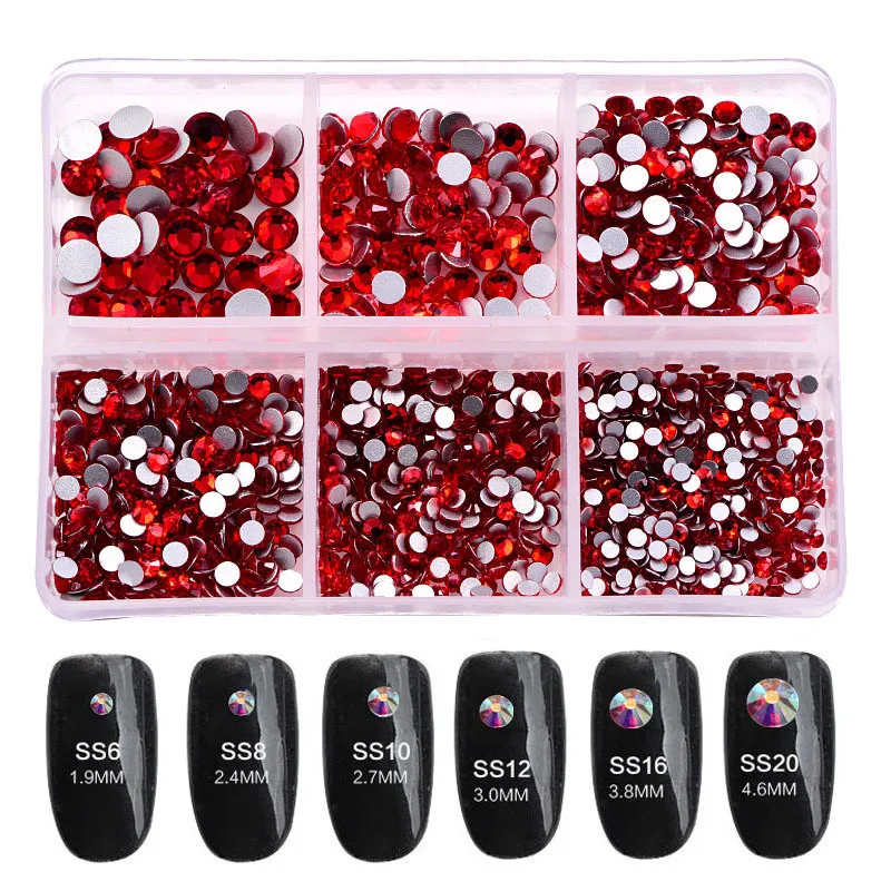 1 Box Crystal Gold Silver Clear All Color Flat Bottom Mixed Shape DIY Nail Art 3D Decoration In 6cell pot 220630