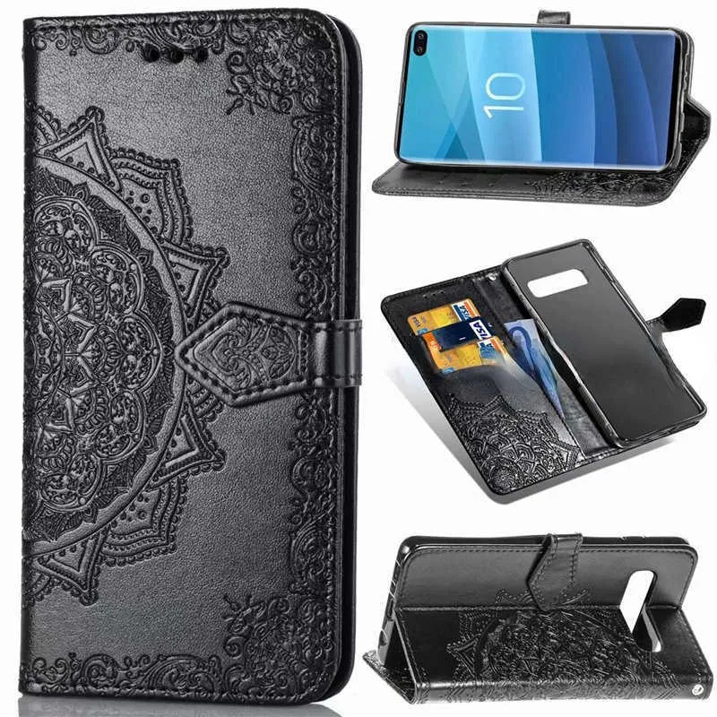 Mandala Butterfly Gaufrage Cuir Flip Wallet Case Soft Phone Cover Case pour iPhone 13 12 Pro Max mini XR XS Max 8 7 Plus pour Samsung S10