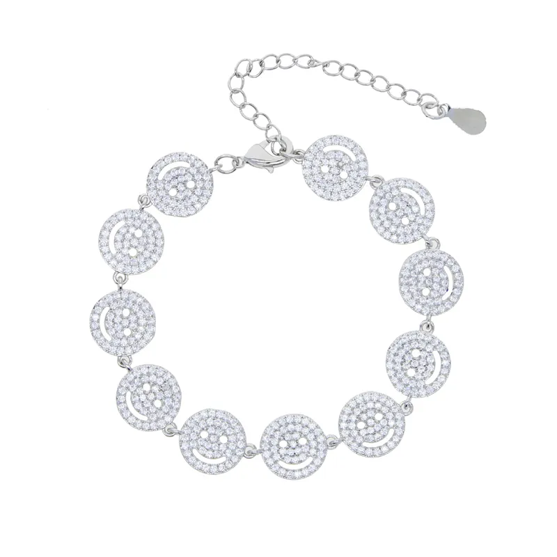 Plaqué or Femmes Fille Micro Pave Zircone Cubique Bonne Chance Heureux Sourire Visage Disque Charme Bracelets Cadeaux D'anniversaire Bijoux 220713287G