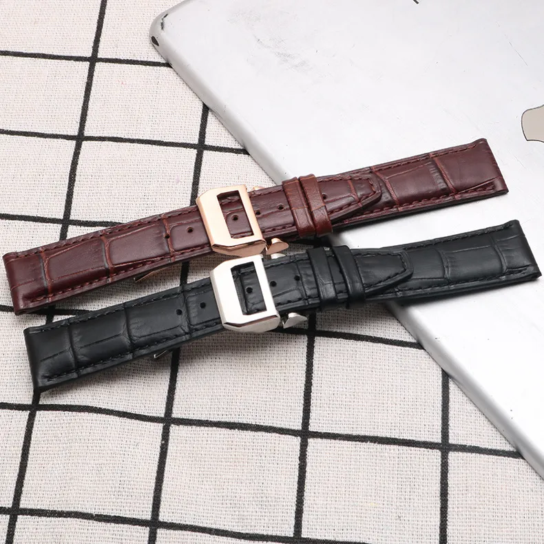 Bracelets de montre en cuir véritable avec boucle pliante en acier inoxydable substitut IWC vague portugaise Portofino bracelet en cuir imperméable b212W