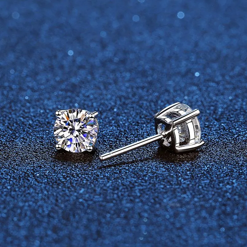 Stud Real Moissanite Earrings 14K White Gold Plated Sterling Silver 4 Prong Diamond Earring For Women Men Ear 1ct 2ct 4ctStudStudS257C