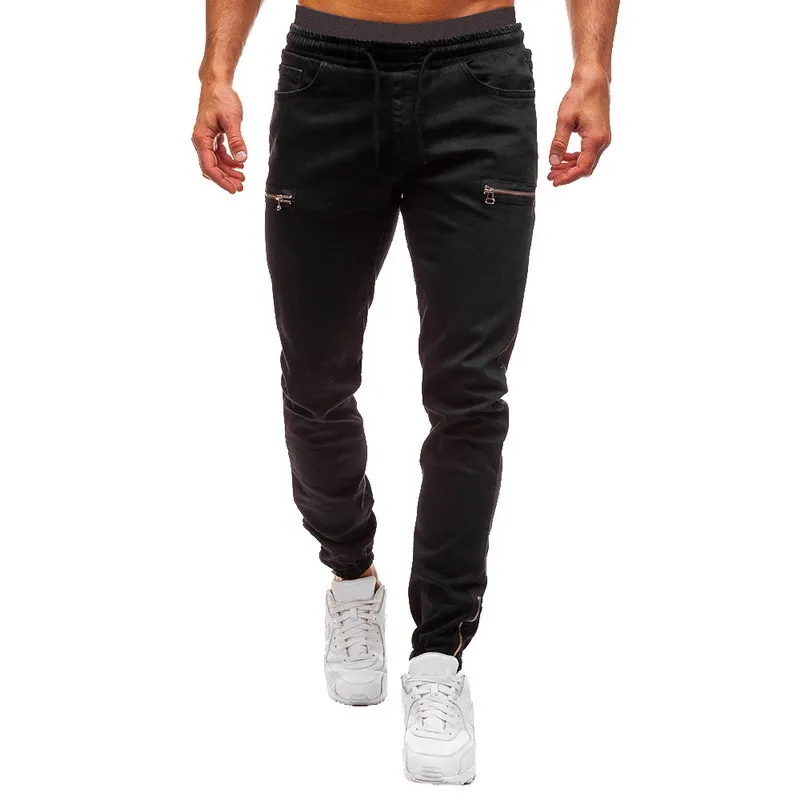 Pantalons à revers élastiques pour hommes Casual Cordon Jeans Formation Jogger Pantalons de survêtement athlétiques Mode Zipper 220328