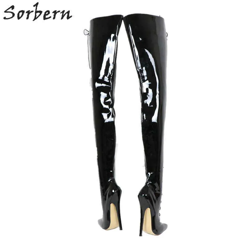 Sorbern 80cm Crotch Lår High Women Boots High Heels Skor Ladies Custom Wide Calf Boots 18cm Stiletto Stövlar Personlig Shaft