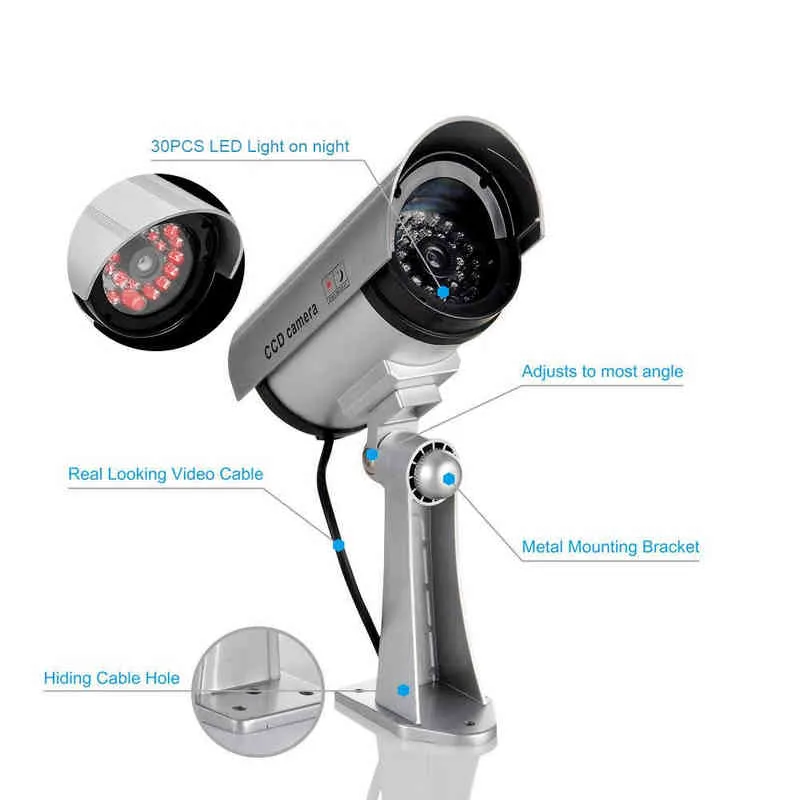 Jooan Outdoor Dummy Camera Surveilance Wireless LED Light Fake Camera Strona główna CCTV Kamera bezpieczeństwa Symulowane Surveillance wideo AA220315