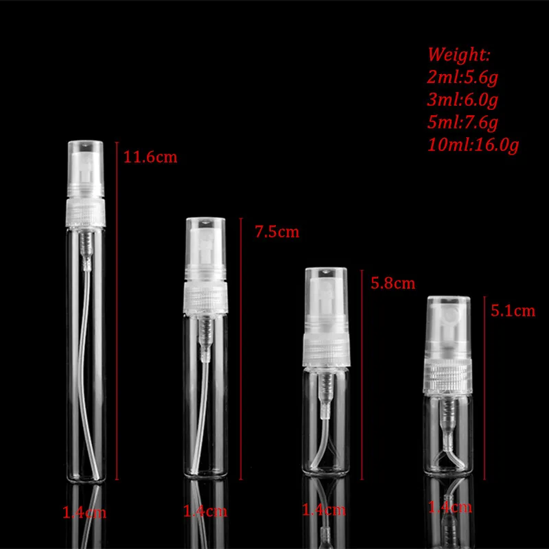 5st/förpackning 2ML 3ML 5ML 10ML Klar Mini parfymglasflaska Tom Kosmetikaflaska Provprov Provrör Tunna glasflaskor Amber