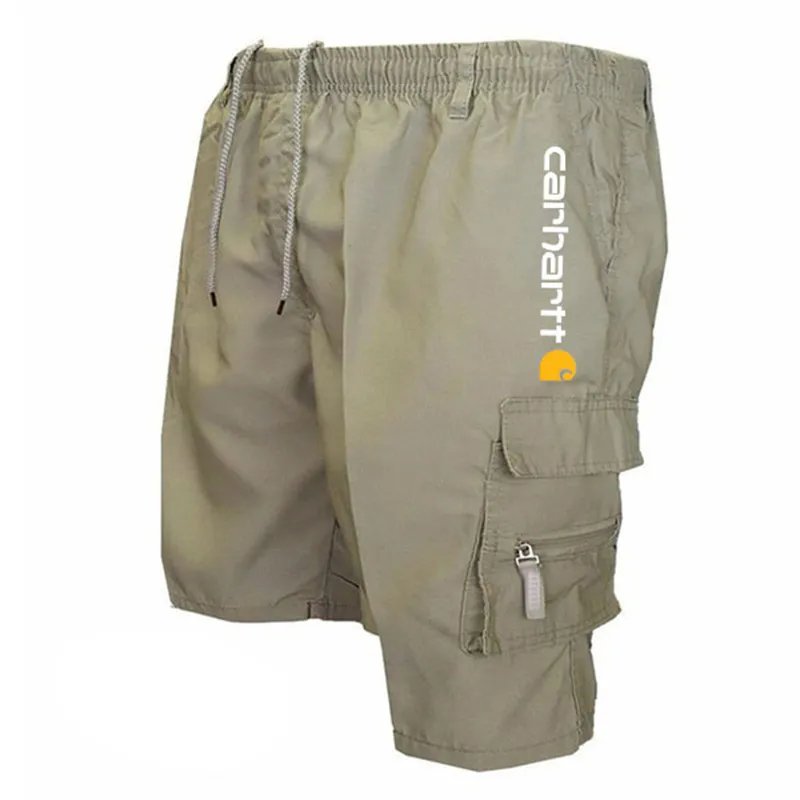 Pantalones Cortos de Hombre Mens夏の貨物ショーツストレートコットン薄い通気性膝固体ハーフカジュアルポケットパンツ220630