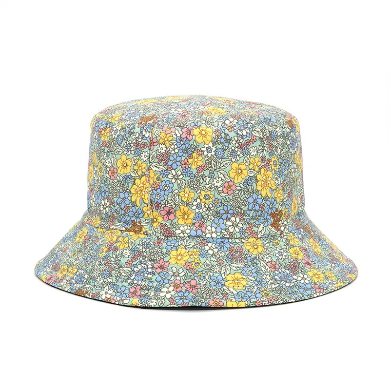 Mode blommor tryck hink hatt kvinnor dubbel sidor bomull reversibel solskydd mössa kvinnliga panama fiskare hattar 220726