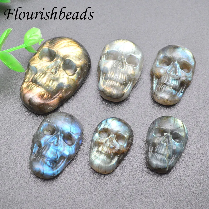 Natural Labradorite Stone Carved Skull Pendant Cabochon DIY Ring for Jewelry Making Supplies5353443