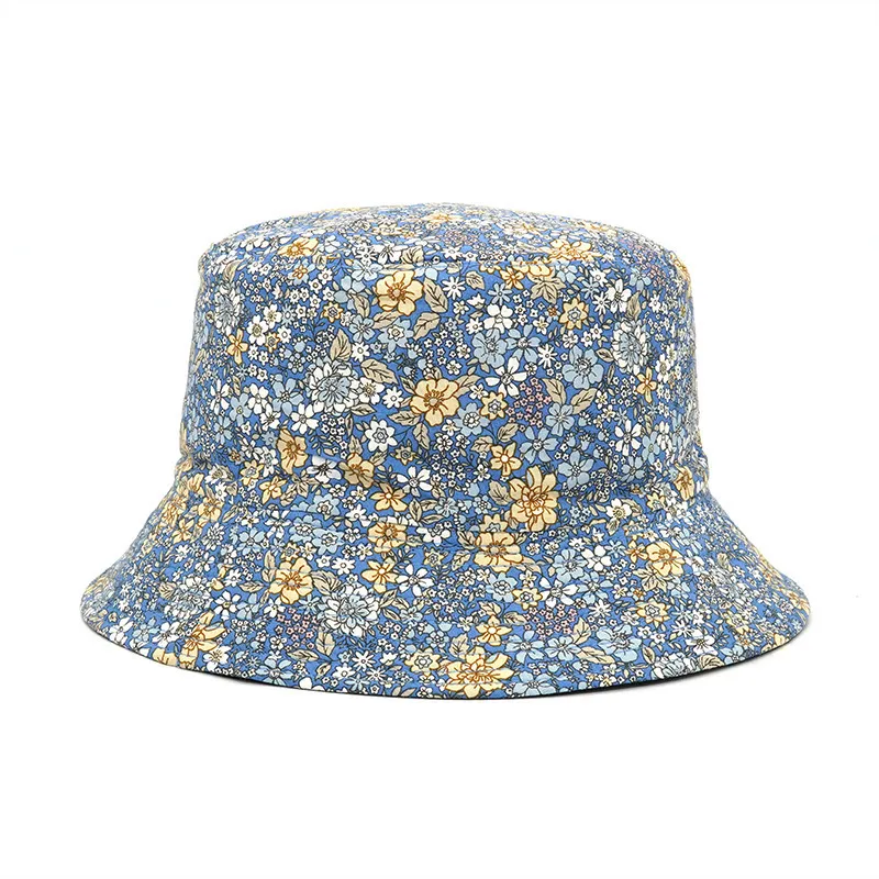 Mode blommor tryck hink hatt kvinnor dubbel sidor bomull reversibel solskydd mössa kvinnliga panama fiskare hattar 220726