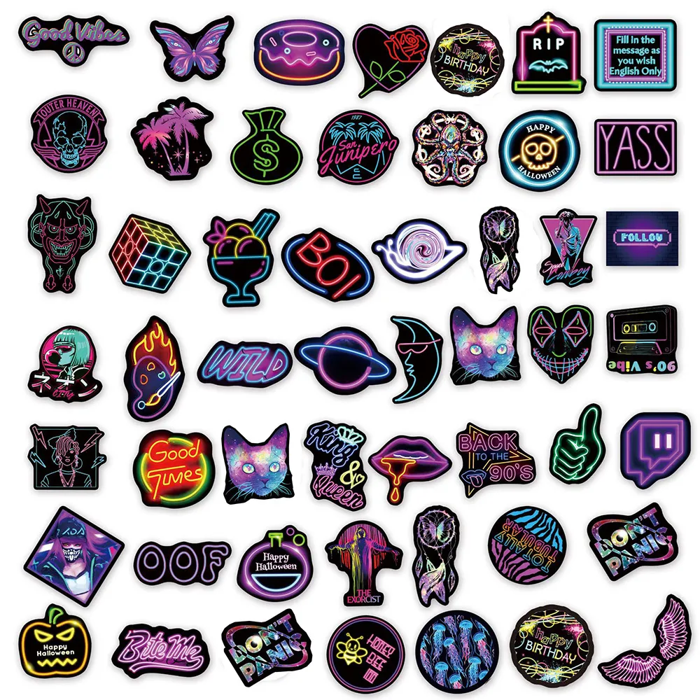 Novo impermeável 10/30 / 50/desenhos animados neon luz graffiti adesivos laptop bagagem motocicleta telefone cool decalques adesivo de brinquedo para crianças adesivo de carro