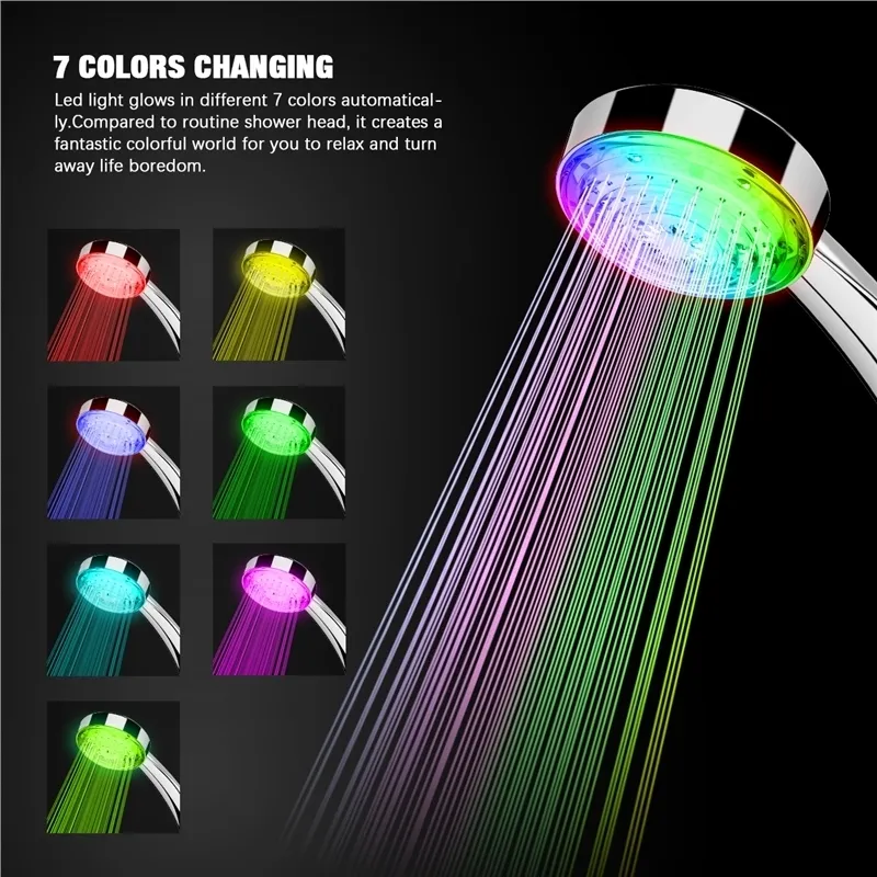 Farbwechselnder Duschkopf, LED-Licht, leuchtend, automatisch, 7 Handgeräte, wassersparend, Badezimmer-Dekoration 220401