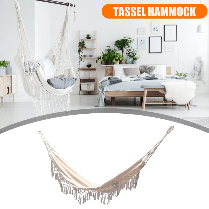 Tassels hangmat boho -stijl Braziliaanse macrame franing deluxe dubbele hangmat net katoen swing stoel hangende bed 220530