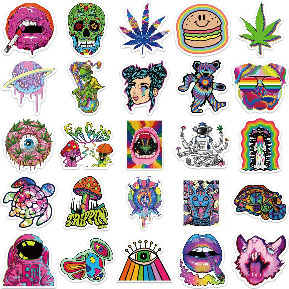 New Waterproof 10 30 Cartoon Psychedelic Gothic Cool Stickers Aesthetic Art Graffiti Decals Skateboard Guitar Toy Sticker fo256O