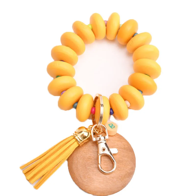 Beadered Bracelet Bulechains DIY Blank Wood Chip Tassel Tassel Cool Pante Portable Key Gift Keyring DE629