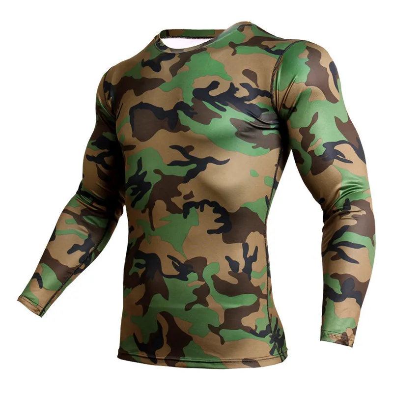 MMA CAMO Compression Sportswear Runding T-Shirt Long Sleeves Top Sports Stretch Exclperation Quick Dry Gym Training 220330
