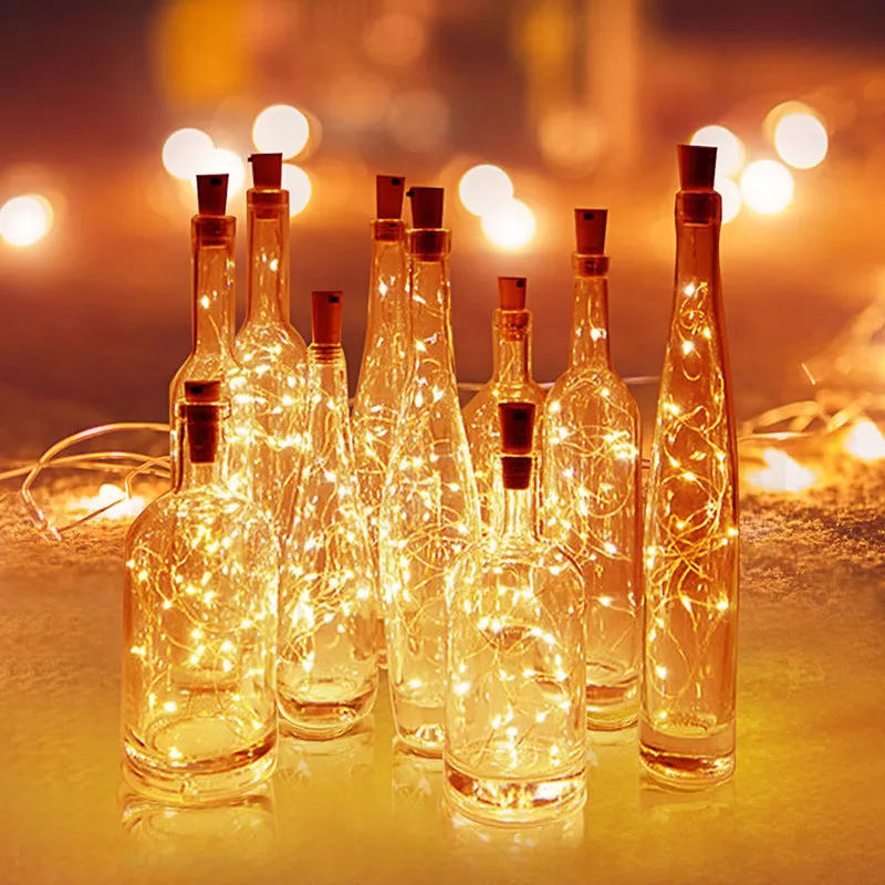 10x Zasilany bateryjnie Garland Wine Butelka Światła z Cork 20 LED Copper Wire Kolorowe Wróżki Światła Sznur Na Party Wedding Decor 220408