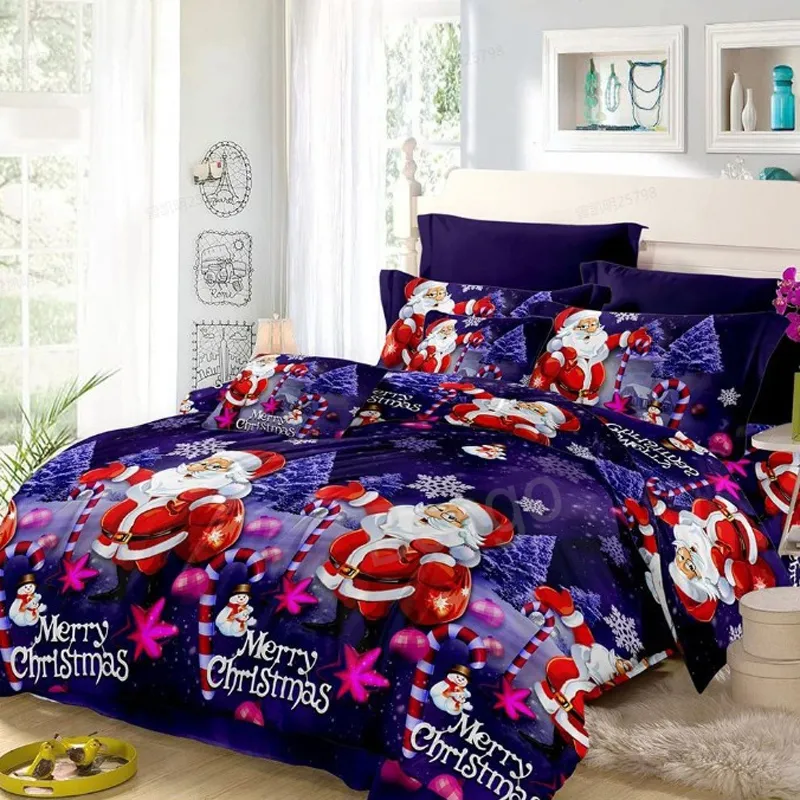 Julbäddar set santa claus hjort set xmas quilt täcker lakan kudde uppsättning multi färger polyester hem sängkläder b2519949