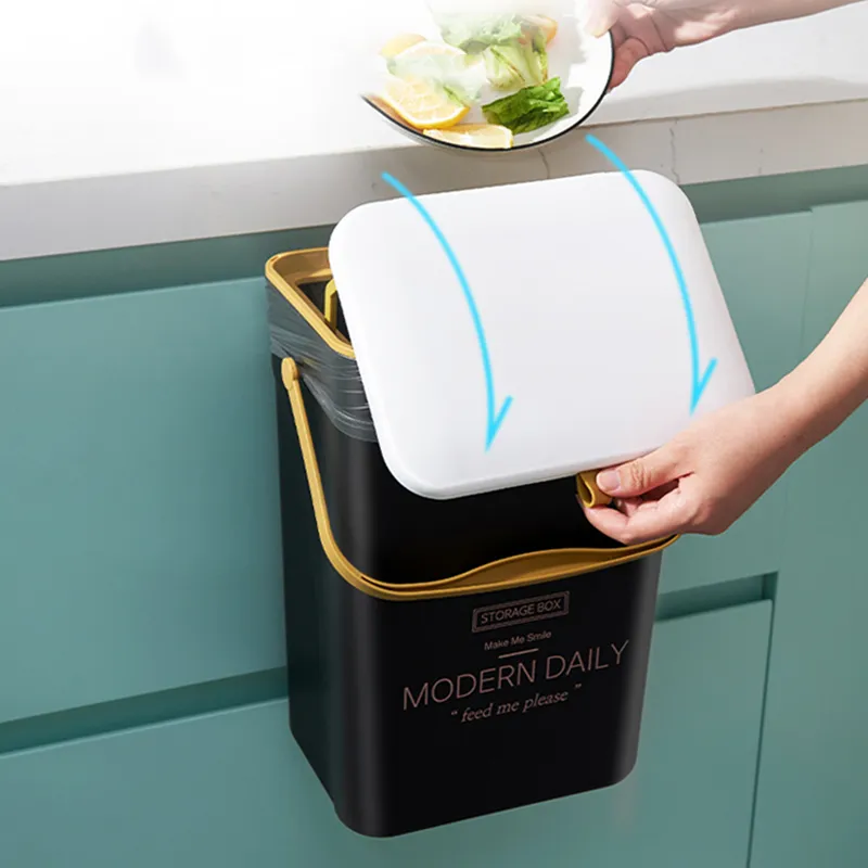 Parede montada lata de lata de banheiro porta de armário de cozinha pendurado lixo caixas com tampa deslizante nórdico recicl o lixo bin home dustbin 220408