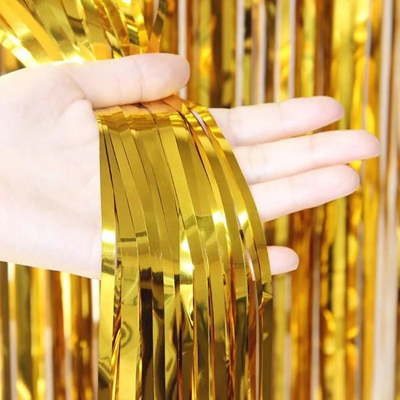 2 M Gül Altın Metalik Folyo Tinsel Fringe Perde Kapı Yağmur Düğün Dekorasyon Doğum Günü Partisi Backdrop Arka Plan Fotoğraf Sahne