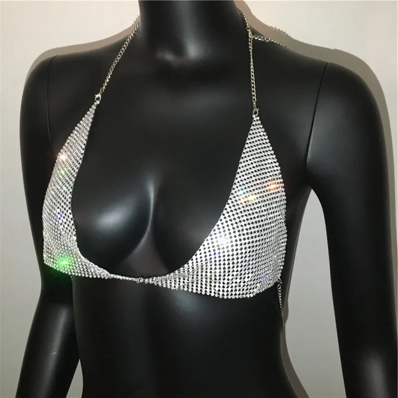 Célébrité paillettes Push Up Camis à la mode Sexy hors épaule voir à travers Bikini évider solide haut court boîte de nuit 220316