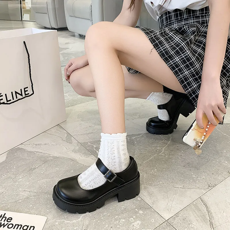 Lolita Shoes Japanese Girl Platform Black high heels fashion Round Toe Mary Jane Women Patent faux Leather Student Cosplay Shoes 220813