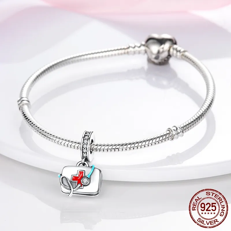 Kit di pronto soccorso medico in argento sterling 925, perline, bracciale Pandora, accessori gioielli fai da te