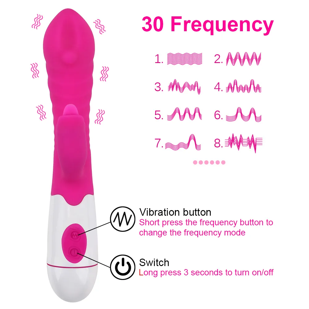 IKOKY Nipple Vagina Anus Massage Rabbit Vibrator Tongue Licking G-Spot Clitoris Stimulator 30 Frequency sexy Toys for Women