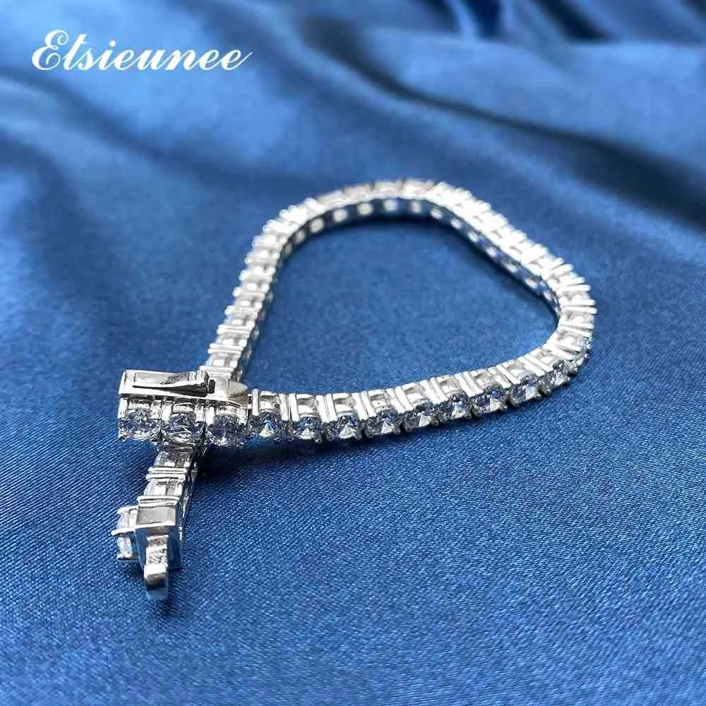 Bracelet Elsieunee 100 Real 925 Sterling Silver Simulated Moissanite Diamonds Tennis Bracelets for Women Men Wedding Bangle Fine 57560110