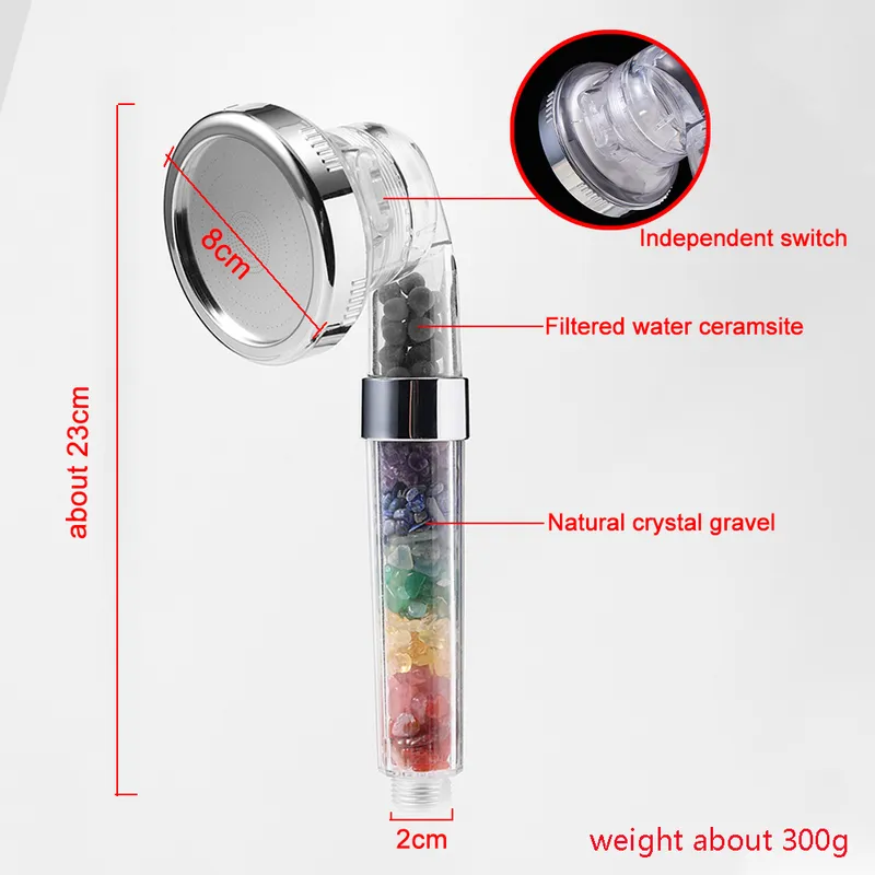 Natural Gemstones 7chakra Crystal Gravels SPA Shower Head Amethyst Rose Quartz High Pressure Water Saving Negative Ion Filter 220810